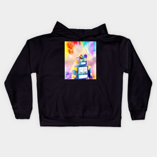 Rainbow Robot Wearing Love Heart Glasses Kids Hoodie